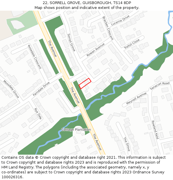 22, SORRELL GROVE, GUISBOROUGH, TS14 8DP: Location map and indicative extent of plot