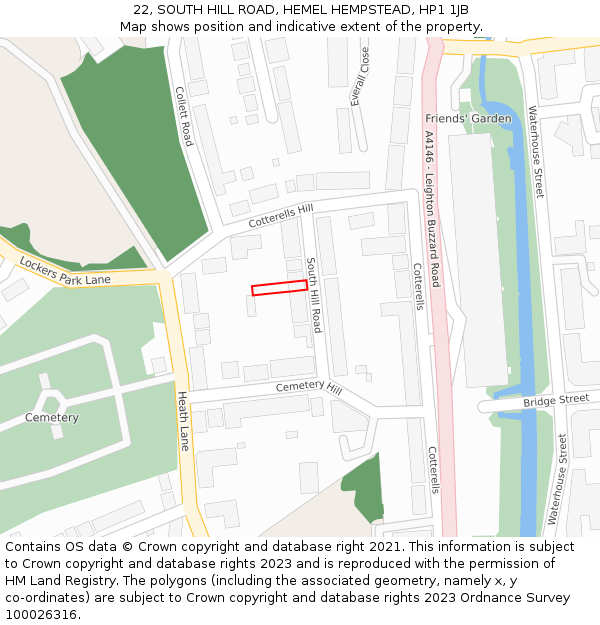 22, SOUTH HILL ROAD, HEMEL HEMPSTEAD, HP1 1JB: Location map and indicative extent of plot
