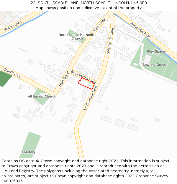 22, SOUTH SCARLE LANE, NORTH SCARLE, LINCOLN, LN6 9ER: Location map and indicative extent of plot