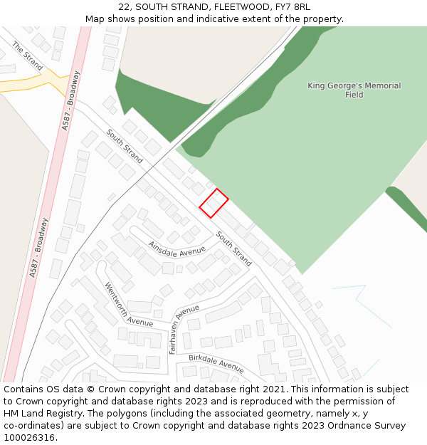 22, SOUTH STRAND, FLEETWOOD, FY7 8RL: Location map and indicative extent of plot