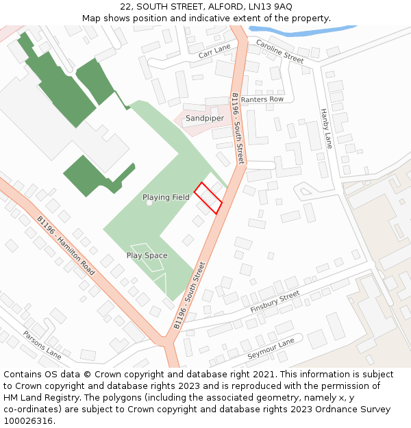 22, SOUTH STREET, ALFORD, LN13 9AQ: Location map and indicative extent of plot