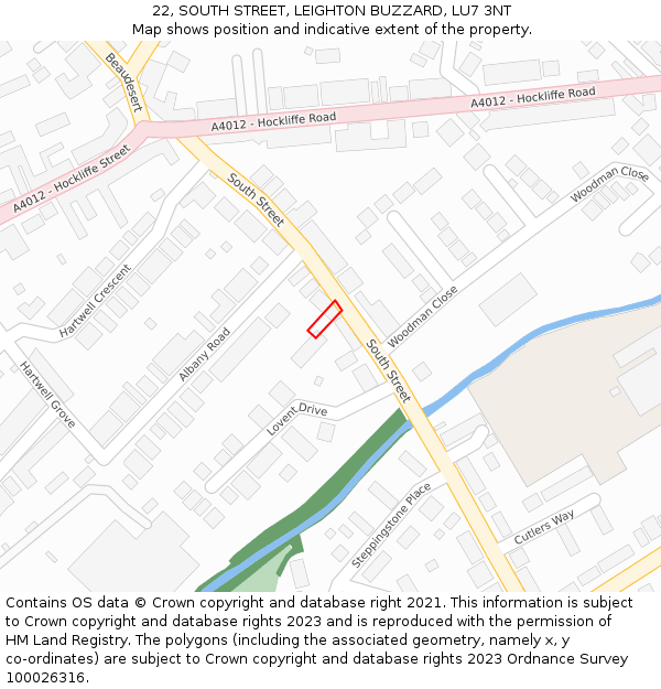 22, SOUTH STREET, LEIGHTON BUZZARD, LU7 3NT: Location map and indicative extent of plot