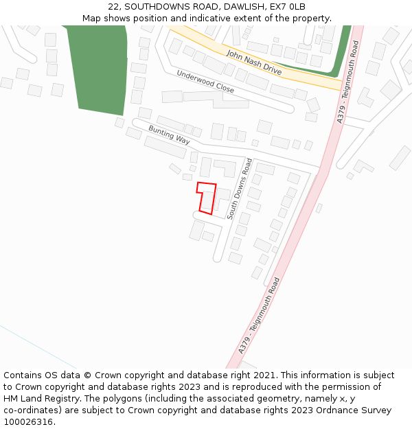 22, SOUTHDOWNS ROAD, DAWLISH, EX7 0LB: Location map and indicative extent of plot