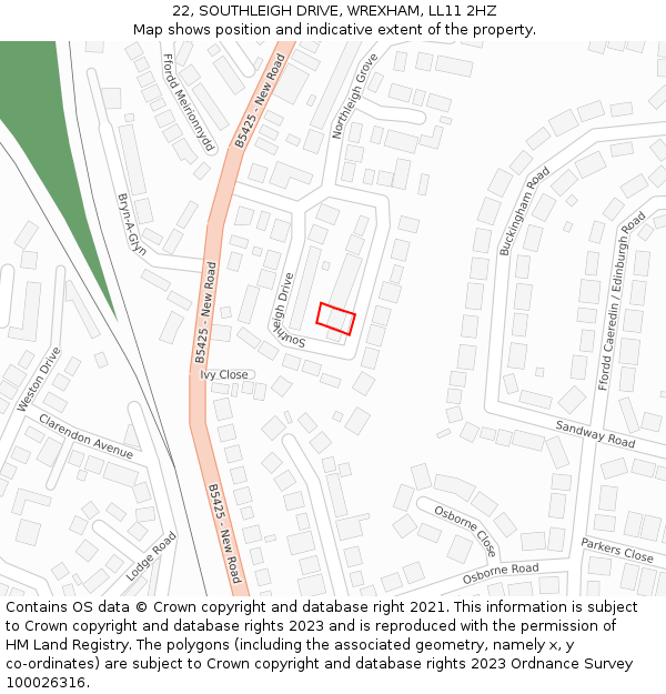 22, SOUTHLEIGH DRIVE, WREXHAM, LL11 2HZ: Location map and indicative extent of plot