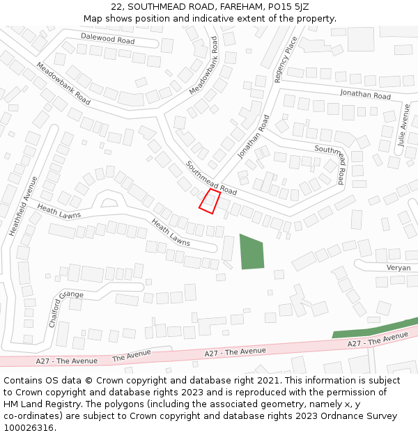 22, SOUTHMEAD ROAD, FAREHAM, PO15 5JZ: Location map and indicative extent of plot