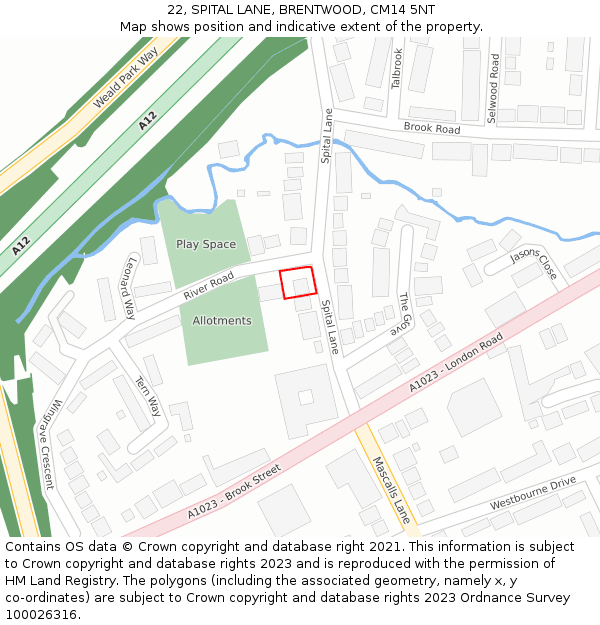 22, SPITAL LANE, BRENTWOOD, CM14 5NT: Location map and indicative extent of plot