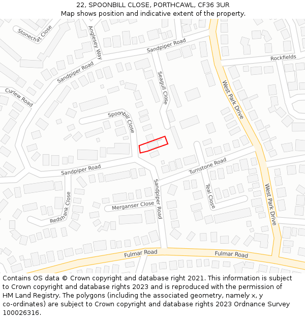 22, SPOONBILL CLOSE, PORTHCAWL, CF36 3UR: Location map and indicative extent of plot