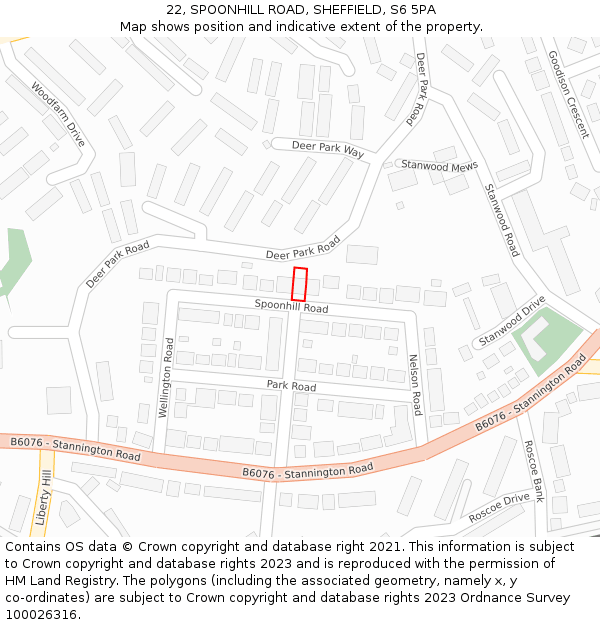 22, SPOONHILL ROAD, SHEFFIELD, S6 5PA: Location map and indicative extent of plot