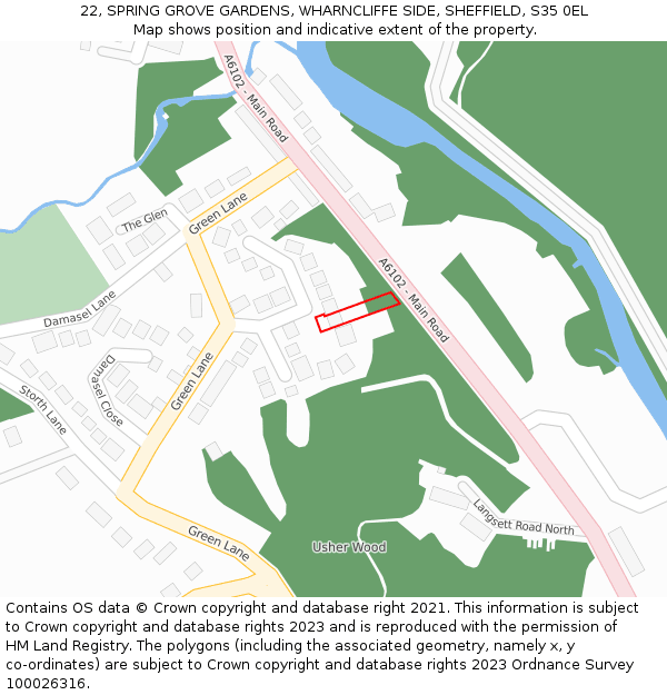 22, SPRING GROVE GARDENS, WHARNCLIFFE SIDE, SHEFFIELD, S35 0EL: Location map and indicative extent of plot