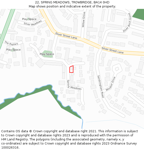 22, SPRING MEADOWS, TROWBRIDGE, BA14 0HD: Location map and indicative extent of plot