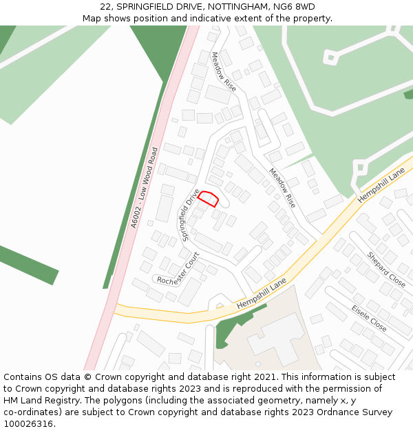 22, SPRINGFIELD DRIVE, NOTTINGHAM, NG6 8WD: Location map and indicative extent of plot
