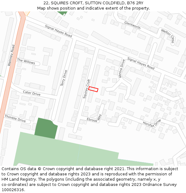 22, SQUIRES CROFT, SUTTON COLDFIELD, B76 2RY: Location map and indicative extent of plot