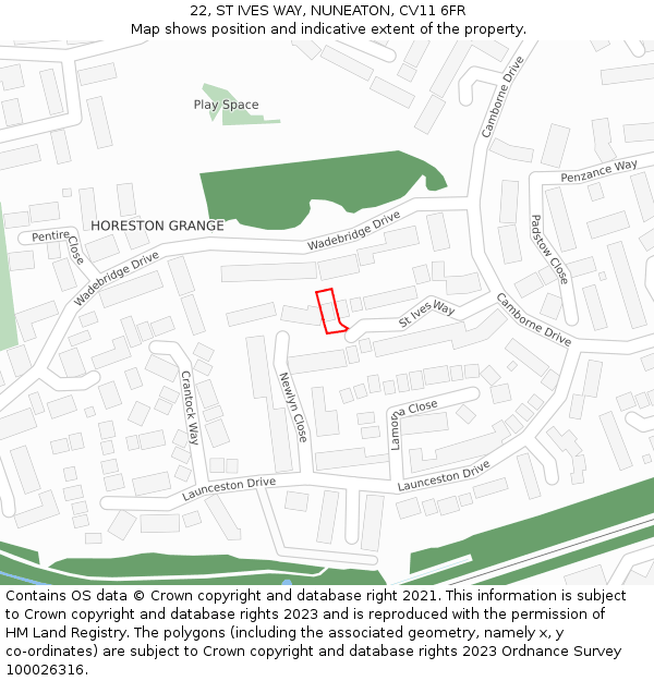 22, ST IVES WAY, NUNEATON, CV11 6FR: Location map and indicative extent of plot