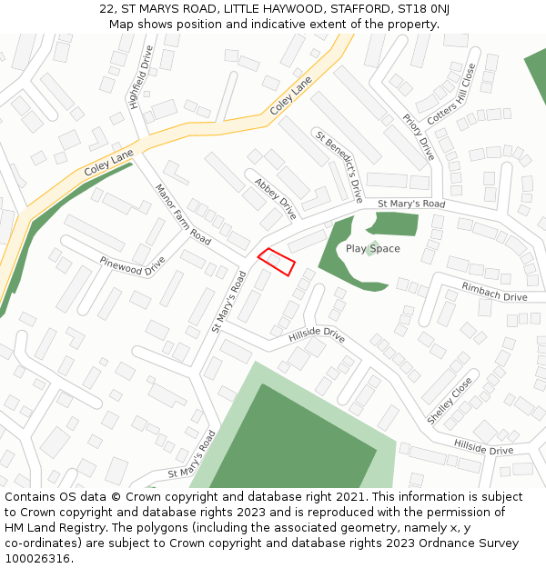 22, ST MARYS ROAD, LITTLE HAYWOOD, STAFFORD, ST18 0NJ: Location map and indicative extent of plot