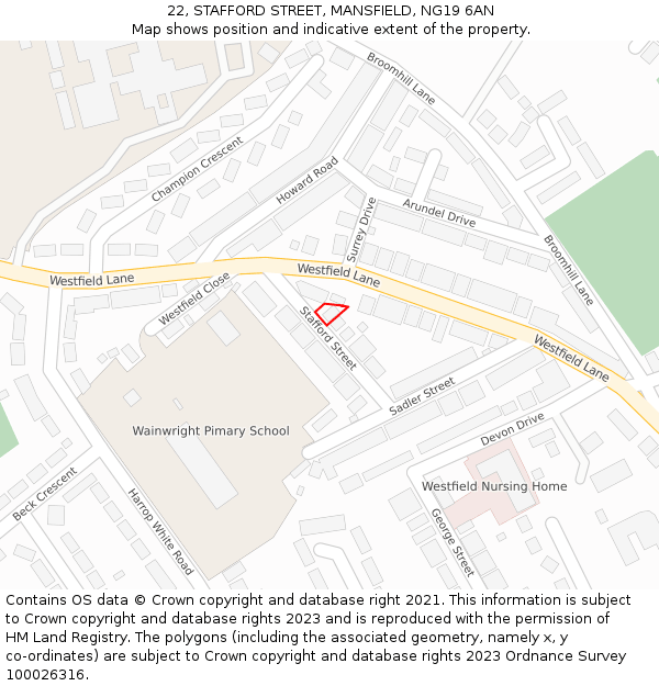 22, STAFFORD STREET, MANSFIELD, NG19 6AN: Location map and indicative extent of plot