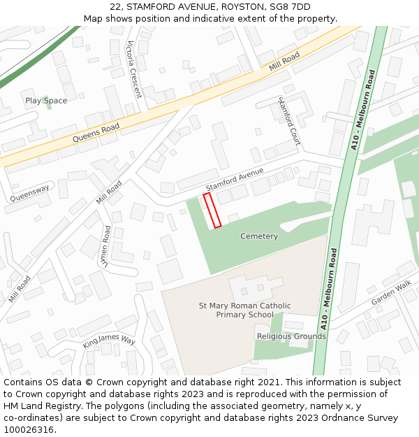 22, STAMFORD AVENUE, ROYSTON, SG8 7DD: Location map and indicative extent of plot