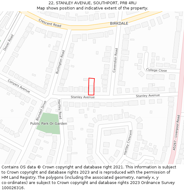 22, STANLEY AVENUE, SOUTHPORT, PR8 4RU: Location map and indicative extent of plot