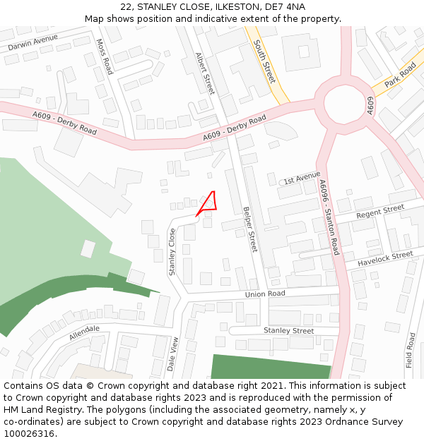 22, STANLEY CLOSE, ILKESTON, DE7 4NA: Location map and indicative extent of plot