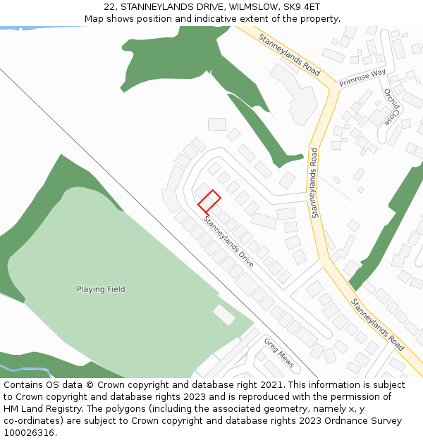 22, STANNEYLANDS DRIVE, WILMSLOW, SK9 4ET: Location map and indicative extent of plot