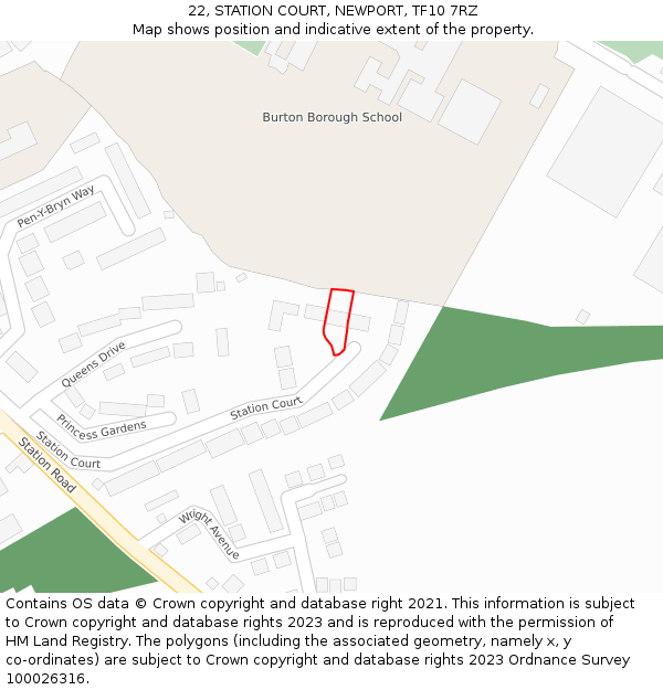 22, STATION COURT, NEWPORT, TF10 7RZ: Location map and indicative extent of plot