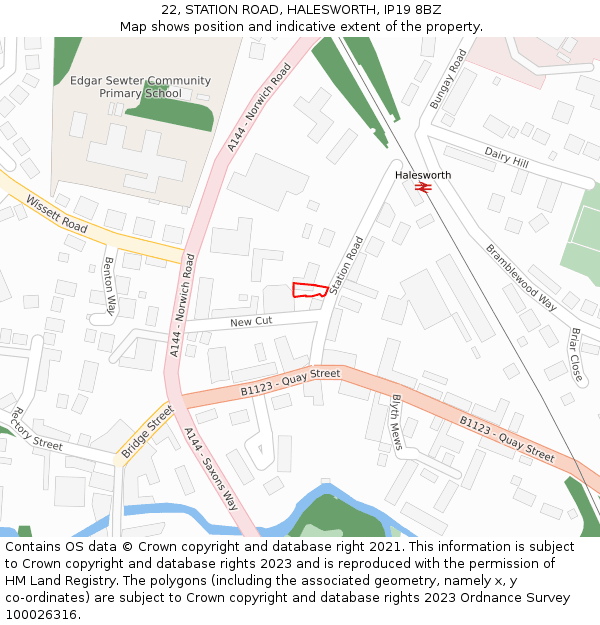 22, STATION ROAD, HALESWORTH, IP19 8BZ: Location map and indicative extent of plot