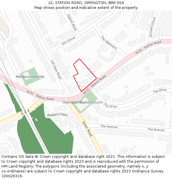 22, STATION ROAD, ORPINGTON, BR6 0SA: Location map and indicative extent of plot