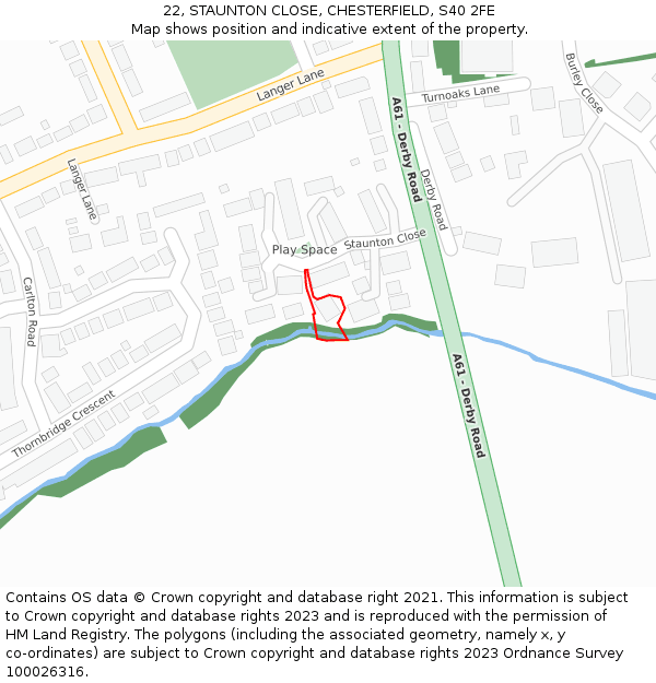 22, STAUNTON CLOSE, CHESTERFIELD, S40 2FE: Location map and indicative extent of plot