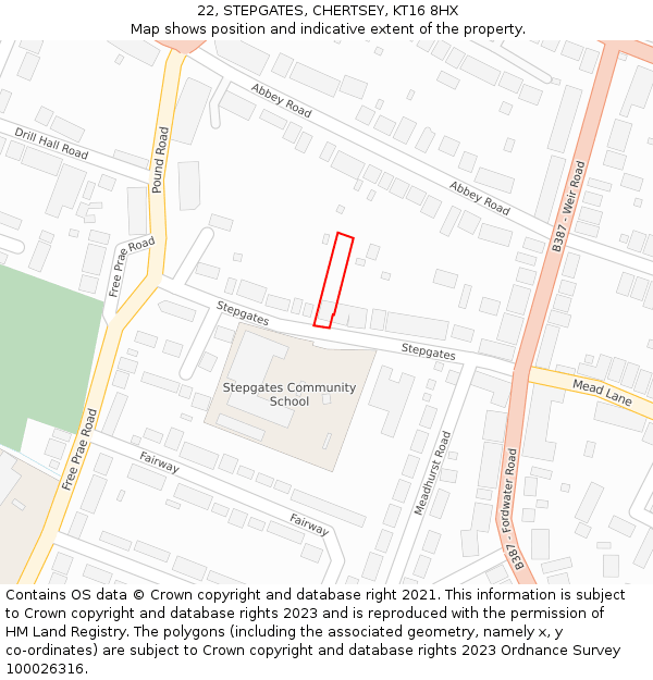 22, STEPGATES, CHERTSEY, KT16 8HX: Location map and indicative extent of plot