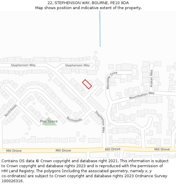 22, STEPHENSON WAY, BOURNE, PE10 9DA: Location map and indicative extent of plot