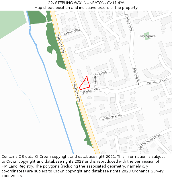 22, STERLING WAY, NUNEATON, CV11 4YA: Location map and indicative extent of plot