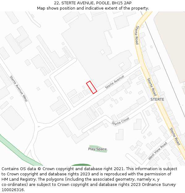 22, STERTE AVENUE, POOLE, BH15 2AP: Location map and indicative extent of plot