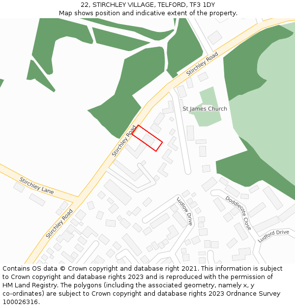 22, STIRCHLEY VILLAGE, TELFORD, TF3 1DY: Location map and indicative extent of plot