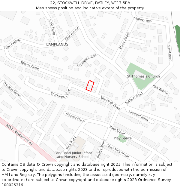 22, STOCKWELL DRIVE, BATLEY, WF17 5PA: Location map and indicative extent of plot