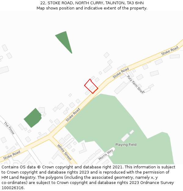 22, STOKE ROAD, NORTH CURRY, TAUNTON, TA3 6HN: Location map and indicative extent of plot