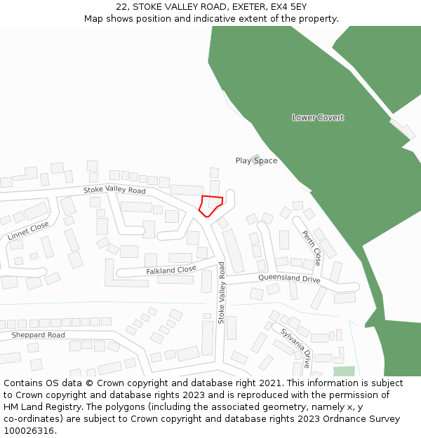 22, STOKE VALLEY ROAD, EXETER, EX4 5EY: Location map and indicative extent of plot