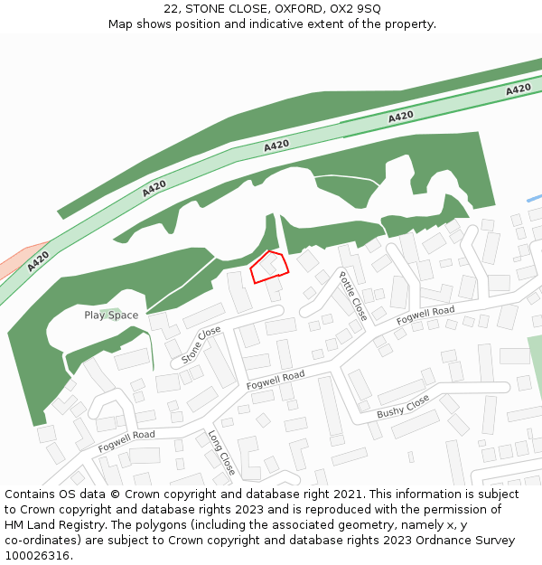 22, STONE CLOSE, OXFORD, OX2 9SQ: Location map and indicative extent of plot