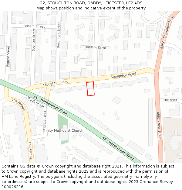 22, STOUGHTON ROAD, OADBY, LEICESTER, LE2 4DS: Location map and indicative extent of plot