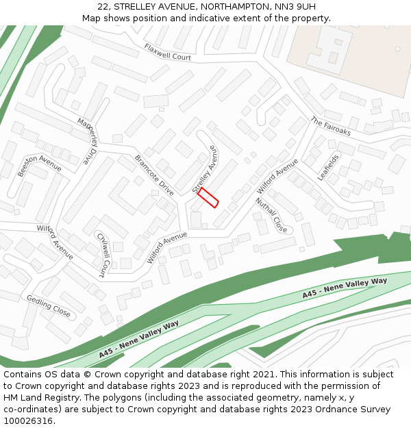 22, STRELLEY AVENUE, NORTHAMPTON, NN3 9UH: Location map and indicative extent of plot