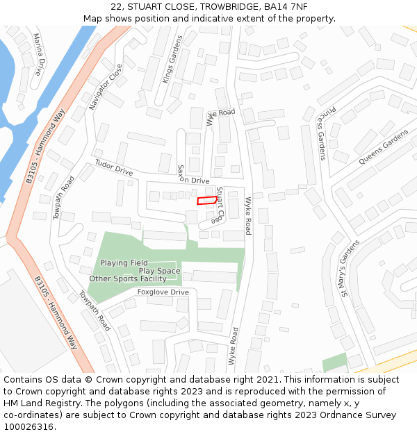 22, STUART CLOSE, TROWBRIDGE, BA14 7NF: Location map and indicative extent of plot