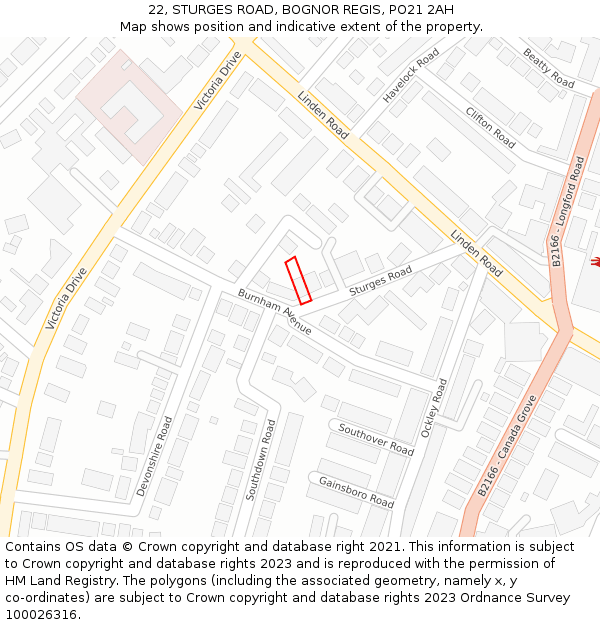 22, STURGES ROAD, BOGNOR REGIS, PO21 2AH: Location map and indicative extent of plot