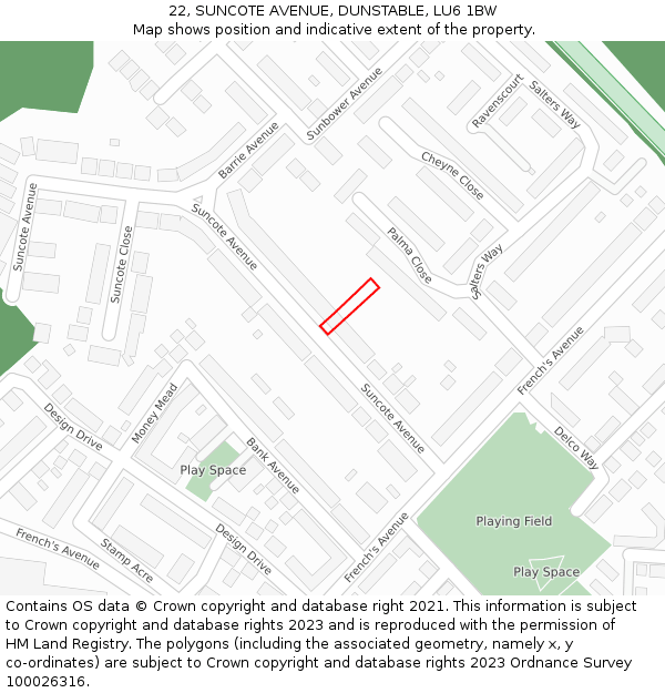 22, SUNCOTE AVENUE, DUNSTABLE, LU6 1BW: Location map and indicative extent of plot