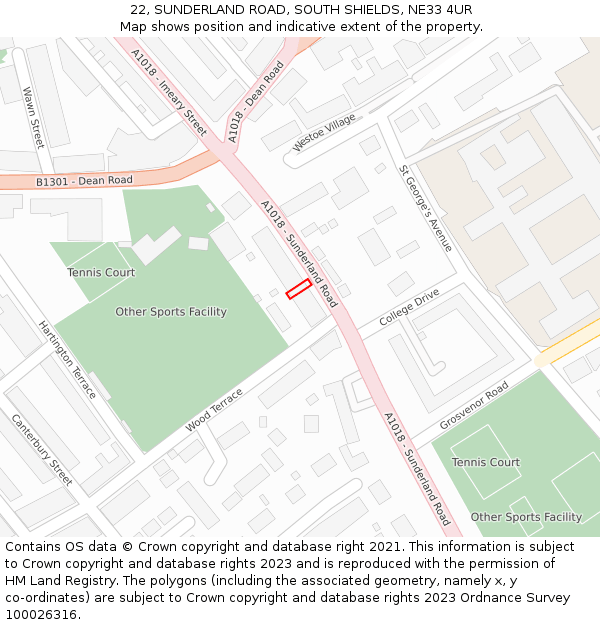 22, SUNDERLAND ROAD, SOUTH SHIELDS, NE33 4UR: Location map and indicative extent of plot