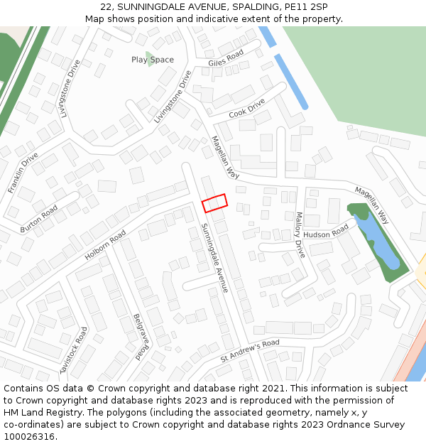 22, SUNNINGDALE AVENUE, SPALDING, PE11 2SP: Location map and indicative extent of plot