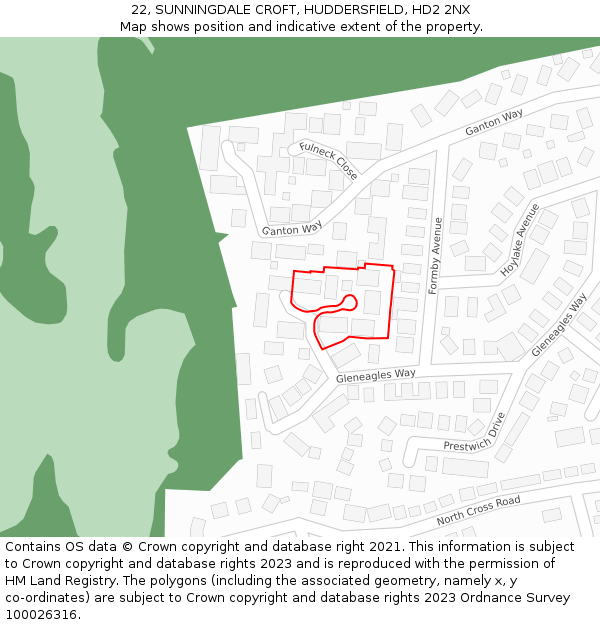 22, SUNNINGDALE CROFT, HUDDERSFIELD, HD2 2NX: Location map and indicative extent of plot