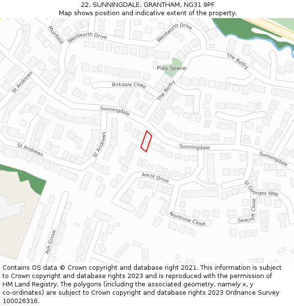 22, SUNNINGDALE, GRANTHAM, NG31 9PF: Location map and indicative extent of plot