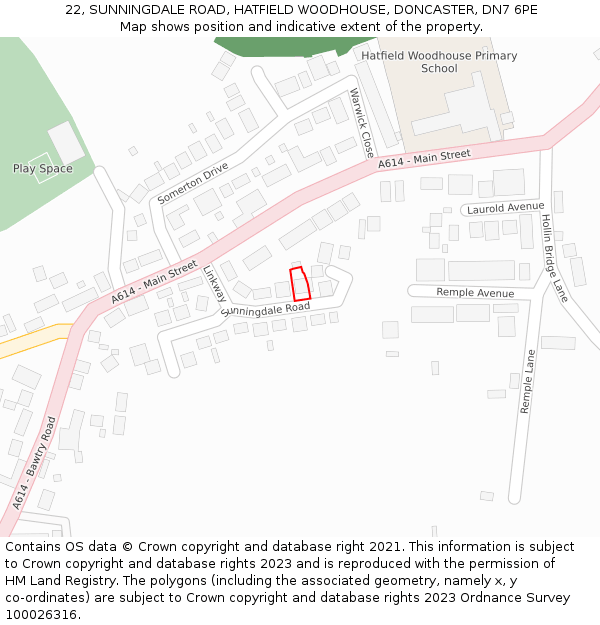 22, SUNNINGDALE ROAD, HATFIELD WOODHOUSE, DONCASTER, DN7 6PE: Location map and indicative extent of plot