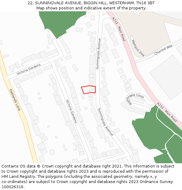 22, SUNNINGVALE AVENUE, BIGGIN HILL, WESTERHAM, TN16 3BT: Location map and indicative extent of plot