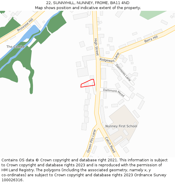 22, SUNNYHILL, NUNNEY, FROME, BA11 4ND: Location map and indicative extent of plot