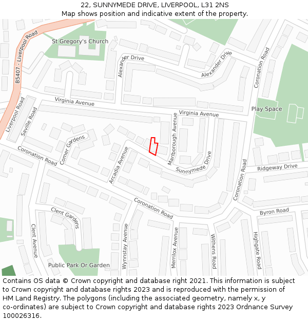 22, SUNNYMEDE DRIVE, LIVERPOOL, L31 2NS: Location map and indicative extent of plot