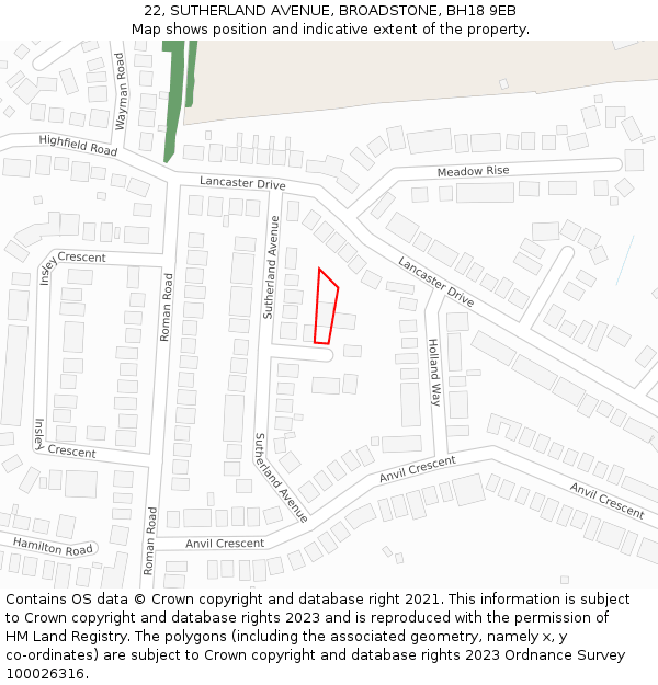 22, SUTHERLAND AVENUE, BROADSTONE, BH18 9EB: Location map and indicative extent of plot